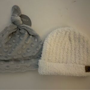 Soft and fuzzy set of two baby beanie hats